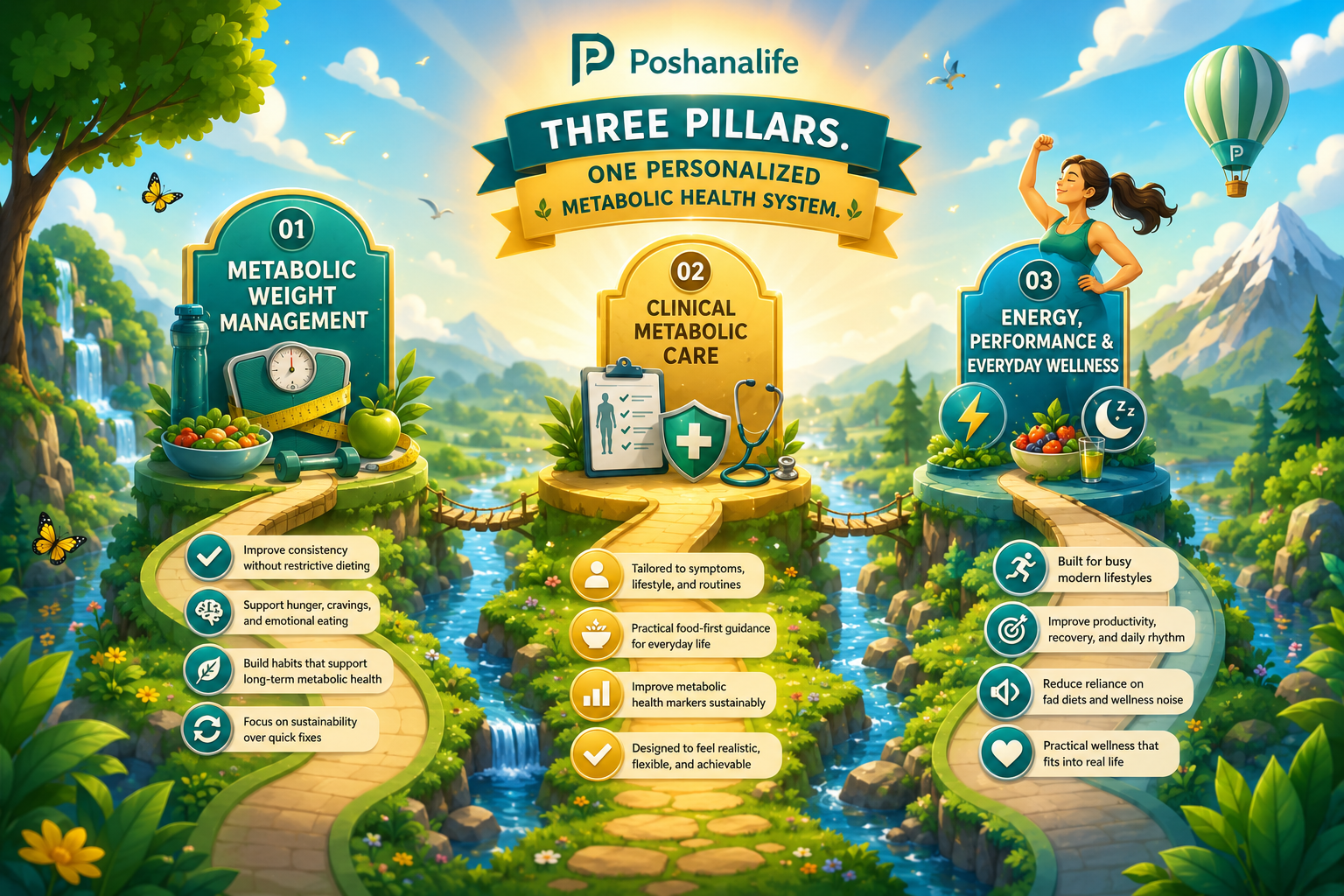 Three pillars of Poshanalife metabolic health